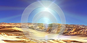 Dunes sunset over the desert. 3d rendering