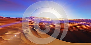 Dunes sunset over the desert. 3d rendering