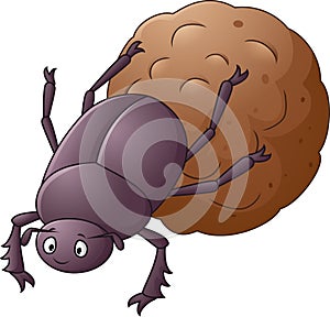 Dung Beetle with a Big Ball of Poop Cartoon