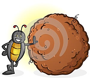 Dung Beetle with a Big Ball of Poop Cartoon Character