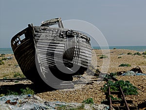 Dungeness beach with boats, Kent.