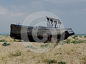 Dungeness beach with boats, Kent.