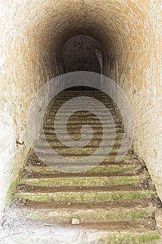 Dungeon staircase. Old fort Tarakanivsky,  Rivne region. Ukraine