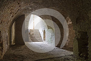 Dungeon staircase. Old fort Tarakanivsky,  Rivne region. Ukraine