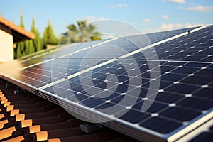 Dunkle Solarpanele auf Ziegeldach photo