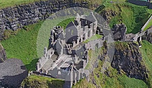 Dunluce Castle Co Antrim Northern Ireland blue sea background for editorâ€™s text
