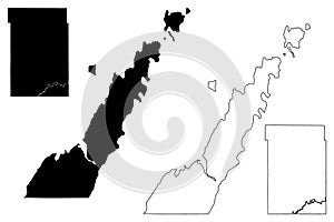 Dunn and Door County, State of Wisconsin U.S. county, United States of America, US map vector illustration, scribble sketch map