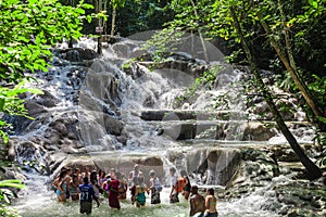 The Dunn`s River Falls are waterfalls in Ocho Rios in Jamaica, which can be climbed by tourists.