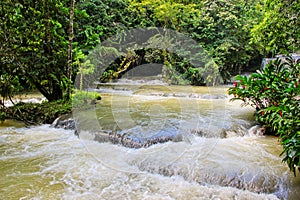 Dunns`s River Falls in Jamaica in the Dunn`s River Falls Park