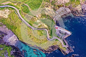 Dunquin Pier Ring of Dingle Kerry Ireland way cliffs coast line Irish touristic landmark sunset amazing aerial scenery view