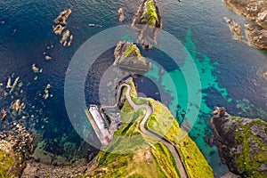 Dunquin Pier Ring of Dingle Kerry Ireland way cliffs coast line Irish touristic landmark sunset amazing aerial scenery view