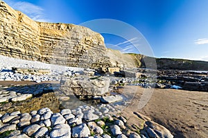 Dunraven Bay, or Southerndown beach, with limestone cliffs.