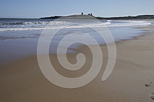 Dunstan Steads Beach with Dunstanburgh castle in northumberland
