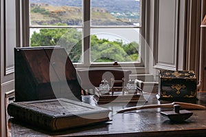 Ancient writing desk in Dunvegan Castle, residence of the MacLeod clan family