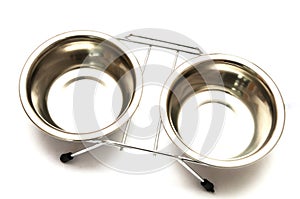 A duo double position aluminium pet food feed bowl holder white backdrop