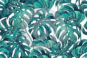 Duo tone colored monstera leaves seamless pattern. Vibrant background