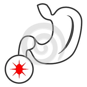 Duodenal ulcer thin line icon, Human diseases concept, Stomach ulcer sign on white background, Digestive tract disorder