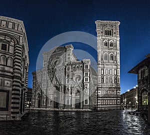 Duomo di Firenze Cathedral at night with the Baptistery of St.Jo