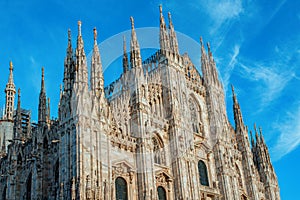 Duomo of Milan and blue sky. Milan Cathedral , Italy