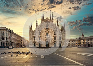 Duomo Milan gothic cathedral at sunrise