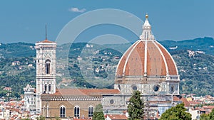 Duomo Santa Maria Del Fiore timelapse and Bargello from Boboli Garden in Florence, Tuscany, Italy