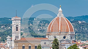 Duomo Santa Maria Del Fiore timelapse and Bargello from Boboli Garden in Florence, Tuscany, Italy