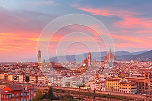 Famous view of Florence at gorgeous sunset, Italy