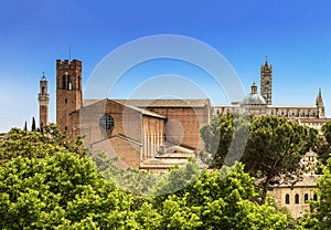 the Duomo of Siena and the Basilica of Saint Dominic in the medieval Italian city of Siena