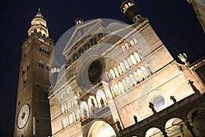 Duomo and torrazzo at night, cremona, italy