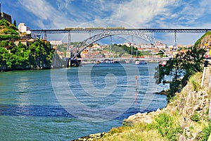 Duoro river in Porto city in Portugal with bridge