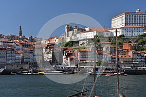Duoro river at Porto, Portugal. Ribeira quarter and city skyline