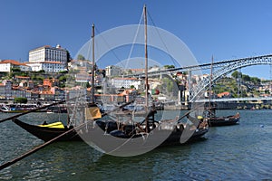 Duoro river at Porto, Portugal. Ribeira quarter and city skyline