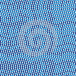 Duotone, 2-color geometric pattern of dense wavy lattice, grid. Interweaved, interlocking lineal, linear mesh pattern. Texture of