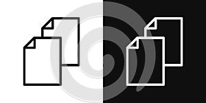 Duplicate icon set. copy data files vector symbol. matching duplicity sign. copy button in black filled and outlined style