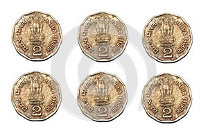 A duplicate of six india two rupee coins photo