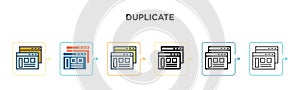 Duplicate vector icon in 6 different modern styles. Black, two colored duplicate icons designed in filled, outline, line and