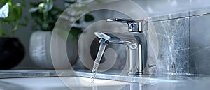 A Durable Chrome Faucet with Consistent Water Flow. Concept Durable Chrome Faucet, Consistent Water photo