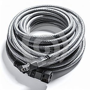 Durable Coiled Industrial Electrical Cable on White Background