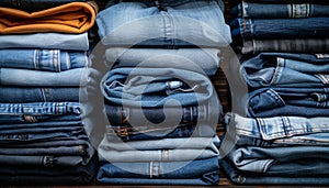 Durable cotton twill fabric denim, known for diagonal ribbing, popular in jeans and casual wear photo