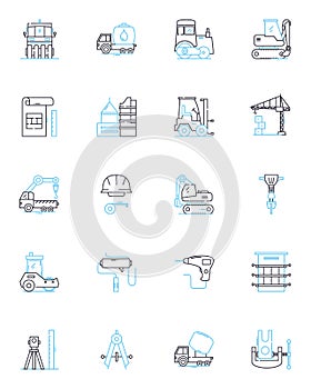 Durable design linear icons set. Resilient, Robust, Strong, Reliable, Enduring, Sturdy, Tough line vector and concept