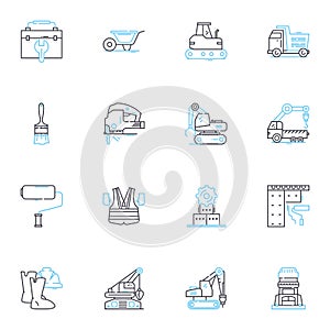 Durable design linear icons set. Resilient, Robust, Strong, Reliable, Enduring, Sturdy, Tough line vector and concept photo