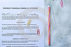 Durable financial Power of Attorney Form or POA document