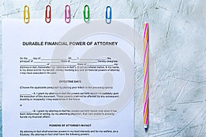 Durable financial Power of Attorney Form or POA document