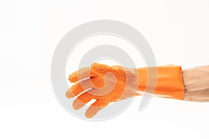 Durable gloves for peeling vegetable and cooking on white background