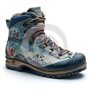 Used Hiking Boots with Mountain Artwork