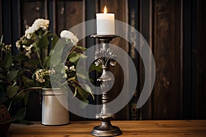 Durable Metal vintage candlestick. Generate Ai