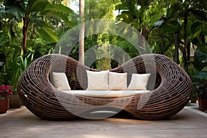Durable Outdoor rattan chairs sofa. Generate Ai