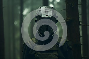 Durable Soldier mask forest camo. Generate Ai