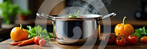 Durable stainless steel stewpot, ideal for simmering, stock, vessel photo