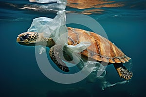 Durable Turtle plastic bag. Generate Ai photo